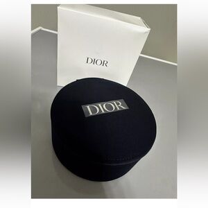 Dior Luxury Black Round Makeup Case & Mirror Set | Chic Travel Pouch